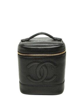 Chanel CC Logo Vanity Bag Black Caviar Leather